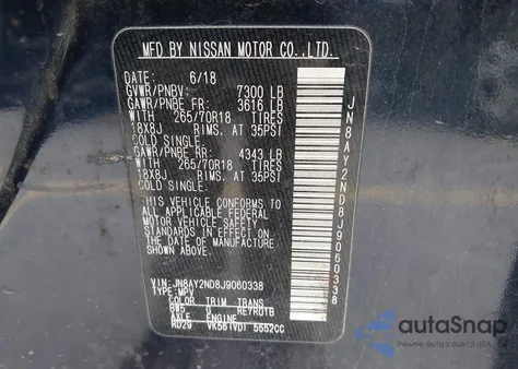 2018 Nissan Armada Sv из США, поврежденный, VIN JN8AY2ND8J9060338